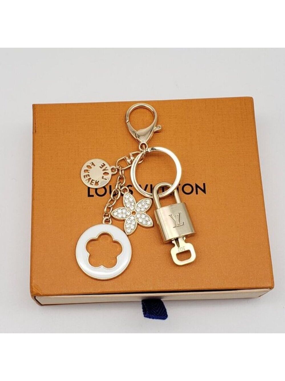 Authentic Louis Vuitton Gold Lock & Box w/ Unbranded Flower Bagcharm